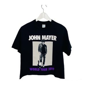 John Mayer Cropped Concert T-Shirt World Tour 2019 Band Merch Black Size Medium
